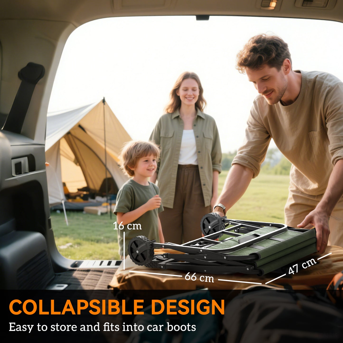 62L Festival Trolley, 120kg Heavy Duty Folding Trolley Cart, Green