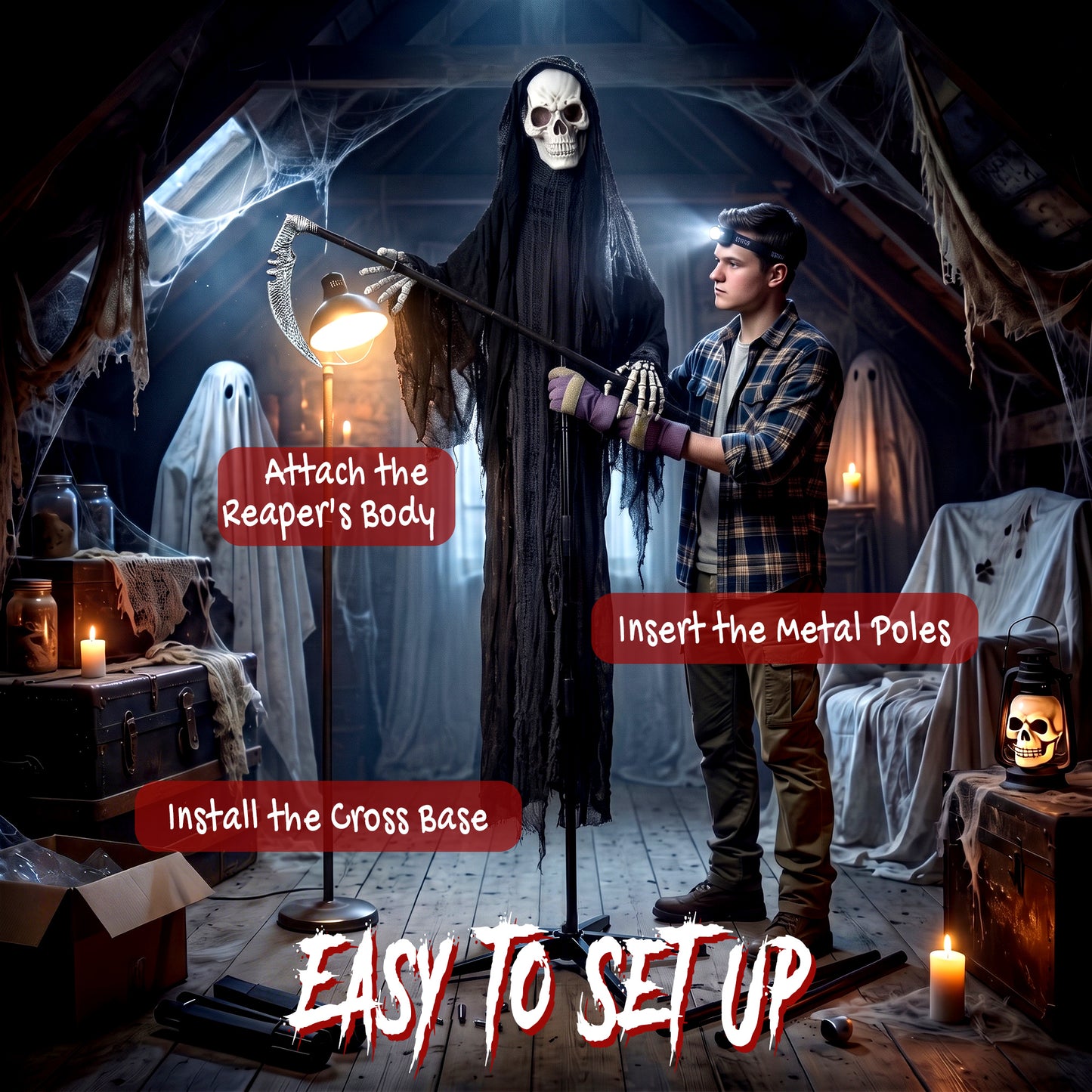 72"/183cm Life Size Animated Grim Reaper Halloween Decoration