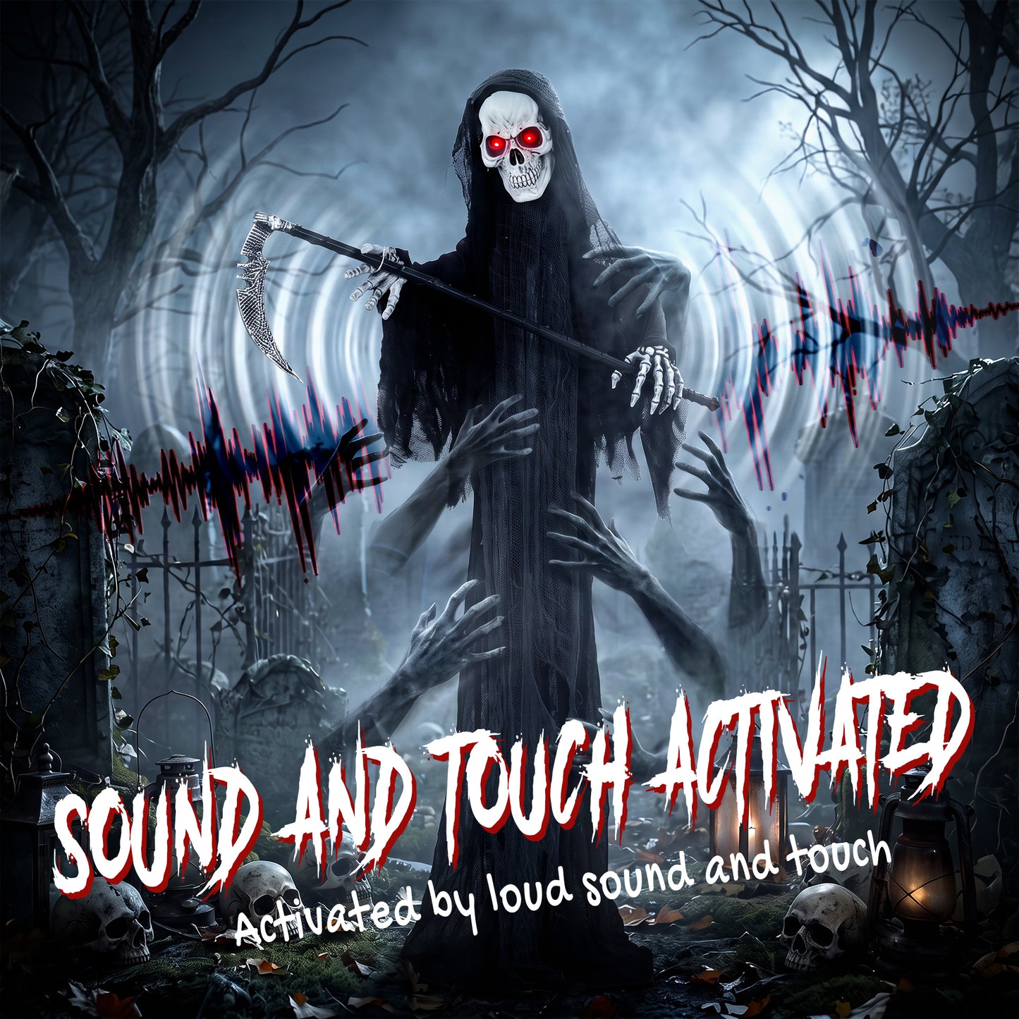 72"/183cm Life Size Animated Grim Reaper Halloween Decoration