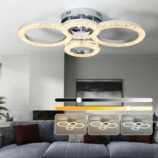 Modern 4-Ring Flush Mount Ceiling Light, LED Ceiling Light, Silver