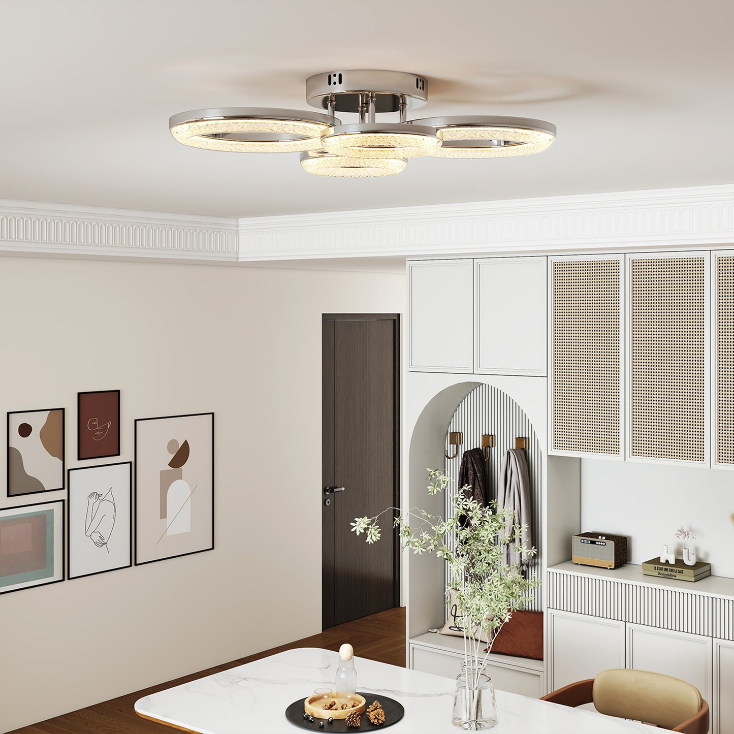 Modern 4-Ring Flush Mount Ceiling Light, LED Ceiling Light, Silver