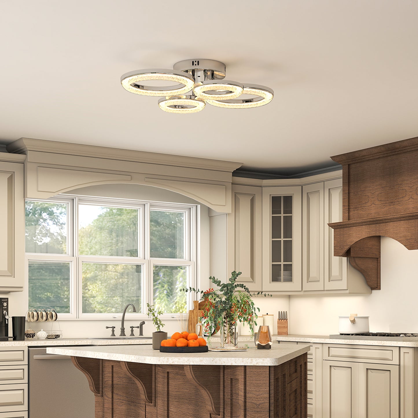 Modern 4-Ring Flush Mount Ceiling Light, LED Ceiling Light, Silver