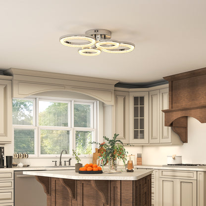 Modern 4-Ring Flush Mount Ceiling Light, LED Ceiling Light, Silver