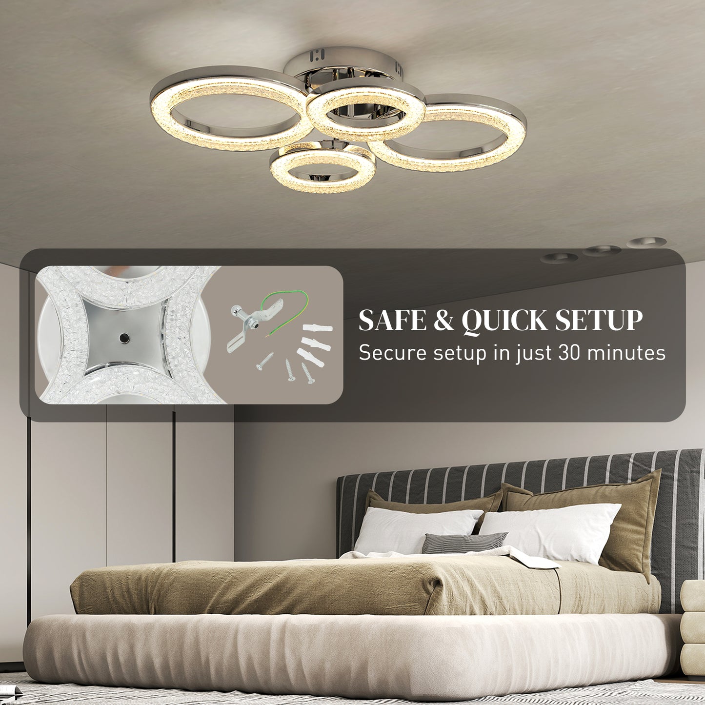 Modern 4-Ring Flush Mount Ceiling Light, LED Ceiling Light, Silver