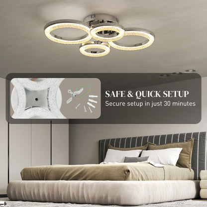 Modern 4-Ring Flush Mount Ceiling Light, LED Ceiling Light, Silver