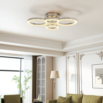 Modern 4-Ring Flush Mount Ceiling Light, LED Ceiling Light, Silver