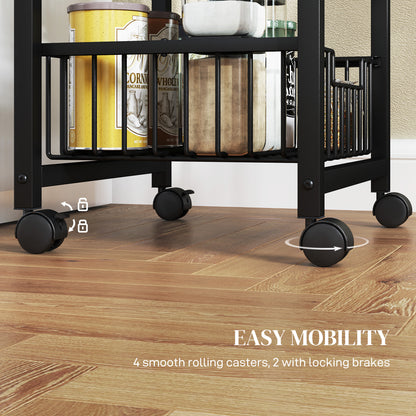 3-Tier Kitchen Island on Wheels with 3 Pull-Out Baskets, Light Grey