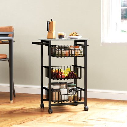3-Tier Kitchen Island on Wheels with 3 Pull-Out Baskets, Light Grey