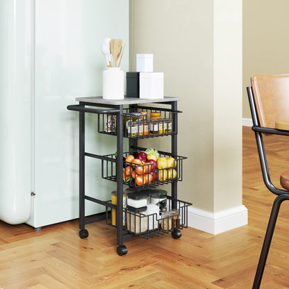 3-Tier Kitchen Island on Wheels with 3 Pull-Out Baskets, Light Grey