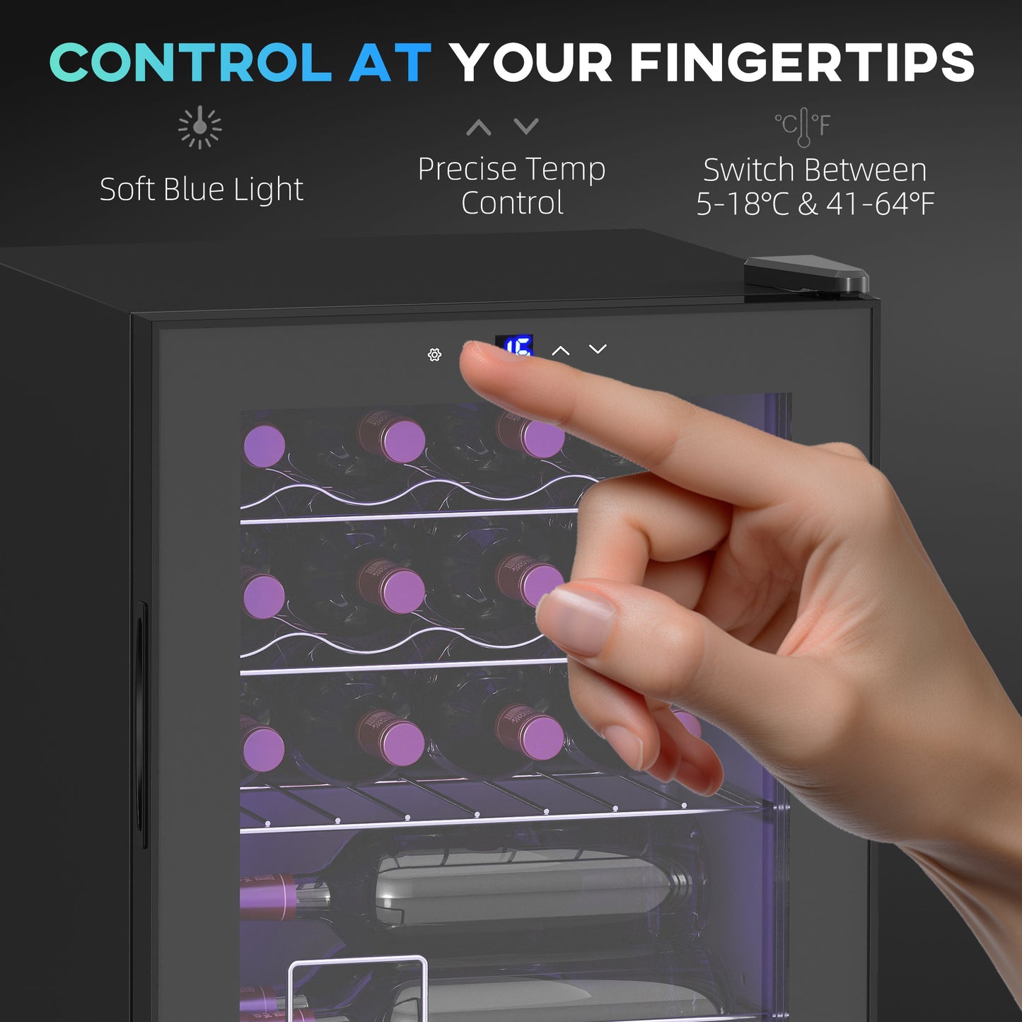 16 Bottle Wine Cooler with Adjustable Temperature Control, Black