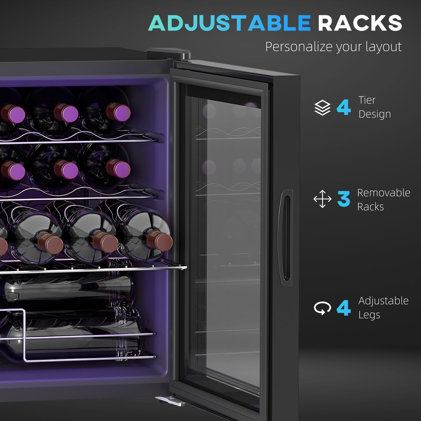 16 Bottle Wine Cooler with Adjustable Temperature Control, Black