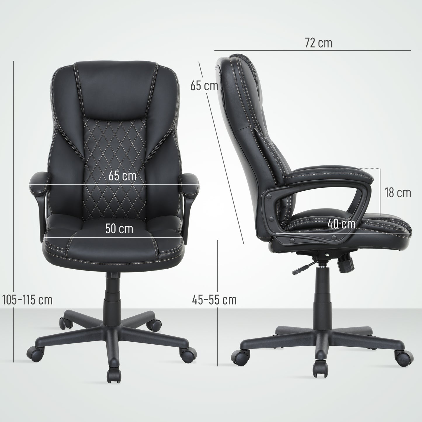 High Back Executive Office Chair with Adjustable Height Arms Black