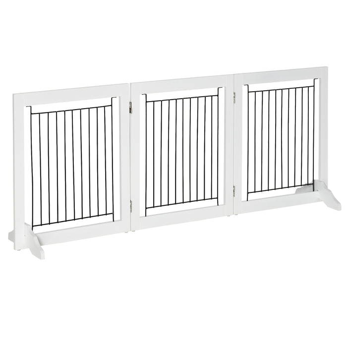 Dog Gate, Freestanding Pet Gate, Wooden Puppy Fence Foldable Design with 61 cm Height 3 Panels, 2 Support Feet, for House Doorway Stairs White