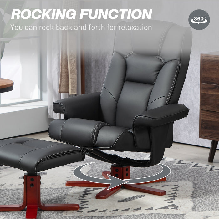 Reclining Armchair with Footstool and Adjustable Backrest, Black