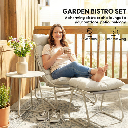 3 Piece Bistro Set, Outdoor Table and Chair Set with Footstool