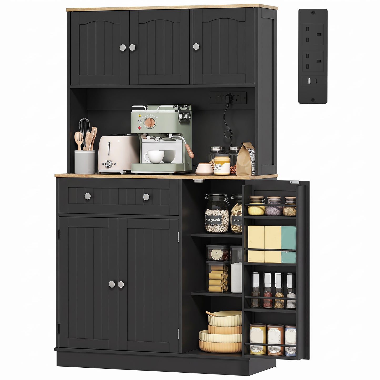 Pantry Storage Cabinet with Adjustable Shelves and 4 Door Racks