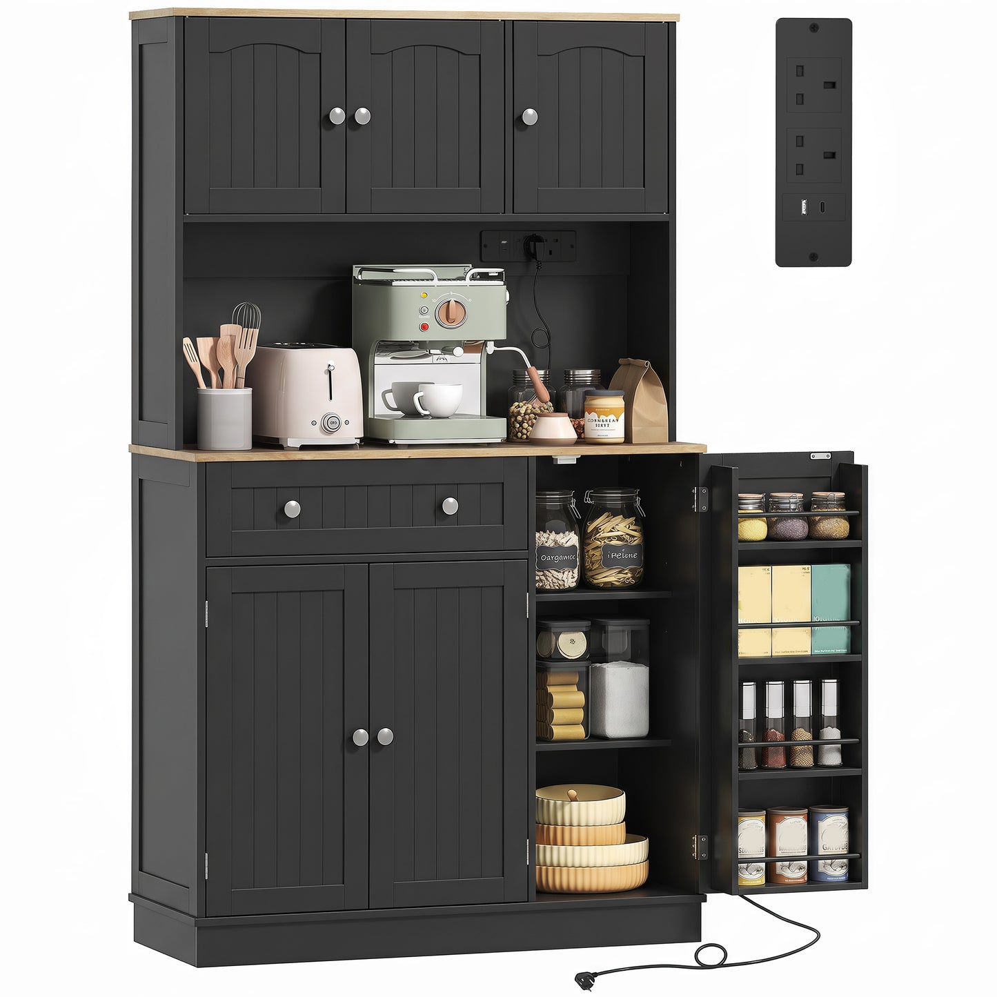 Pantry Storage Cabinet with Adjustable Shelves and 4 Door Racks