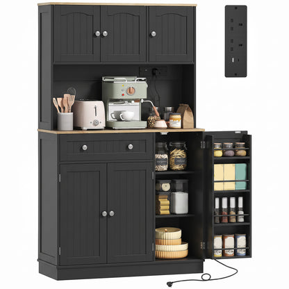Pantry Storage Cabinet with Adjustable Shelves and 4 Door Racks