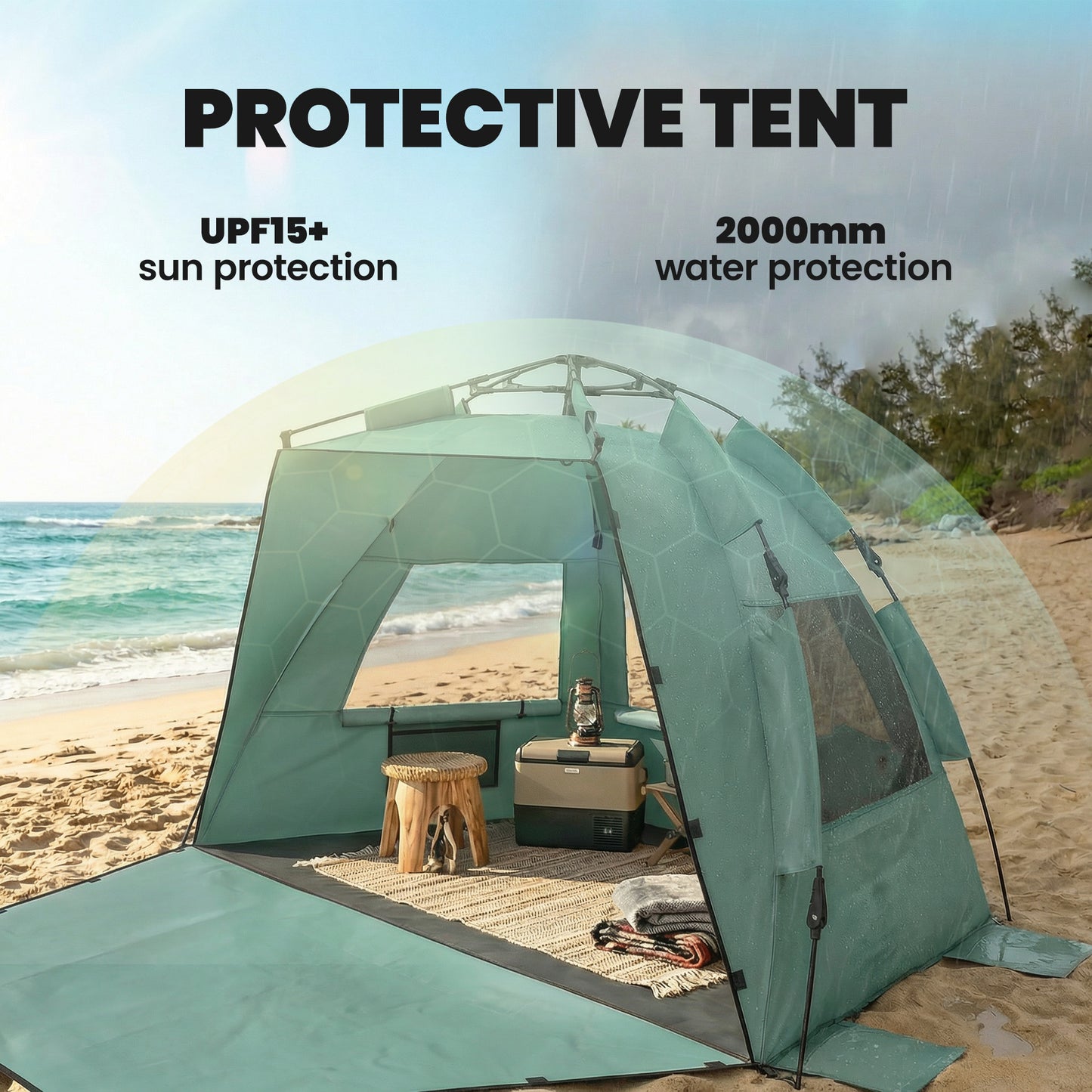 Pop Up Beach Tent for 2-3 Person with Carry Bag, UPF15+, Green