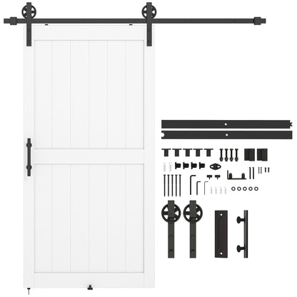 213.4cm Sliding Barn Door Kit, Sliding Door with Track, Hardware, Upgraded Rollers and Floor Guide, Industrial Handle, Water-Proof PVC Surface, White