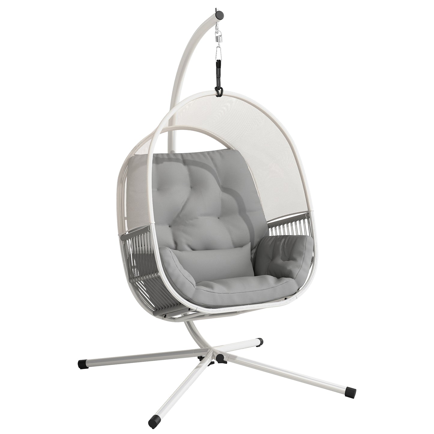 Hanging Egg Chair with Stand, Cushions for Garden, Light Grey