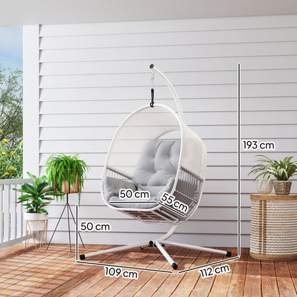 Hanging Egg Chair with Stand, Cushions for Garden, Light Grey