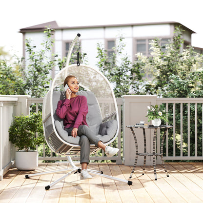 Hanging Egg Chair with Stand, Cushions for Garden, Light Grey