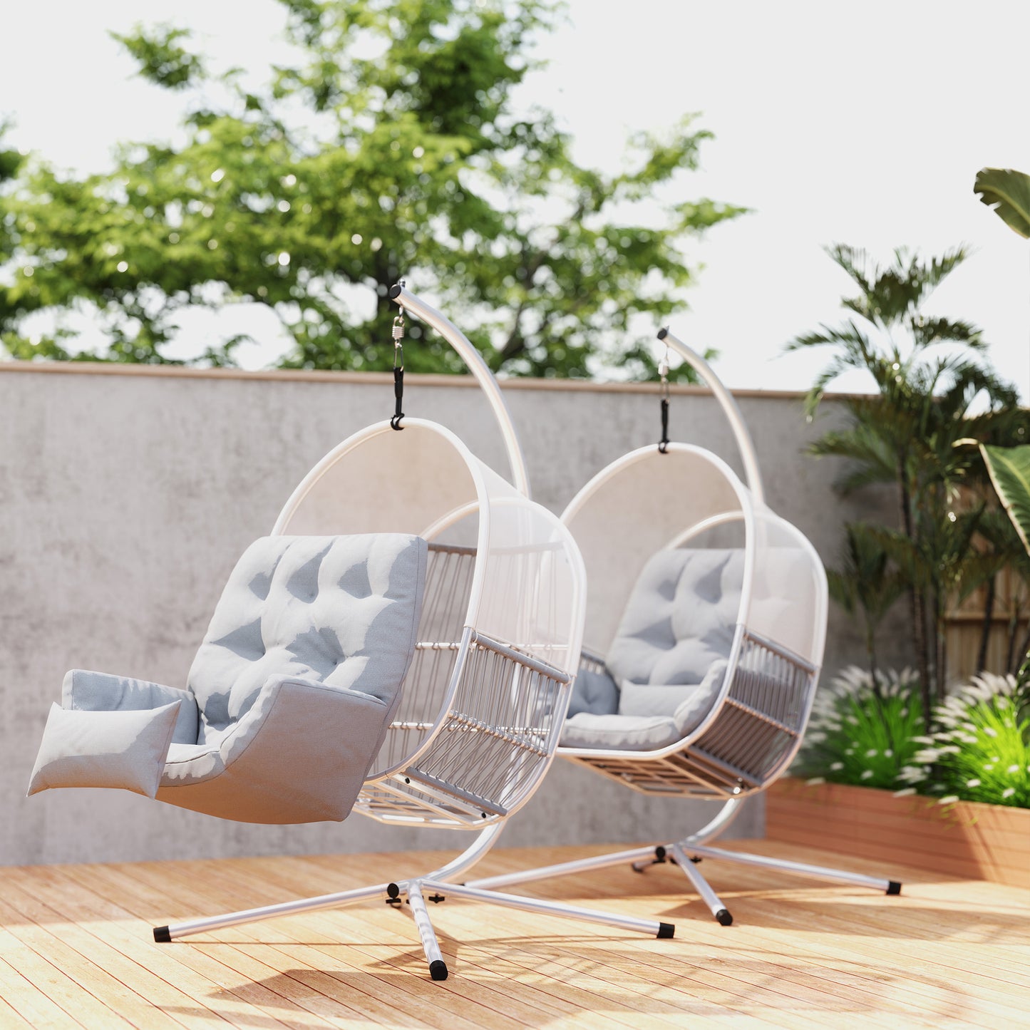 Hanging Egg Chair with Stand, Cushions for Garden, Light Grey