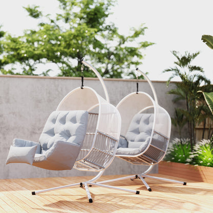 Hanging Egg Chair with Stand, Cushions for Garden, Light Grey