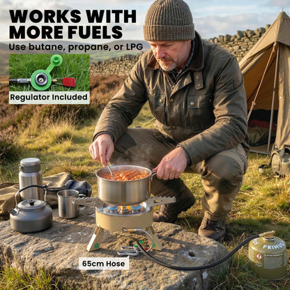 7000W Camping Stove with Piezo Ignition, High Power Gas Stove Khaki