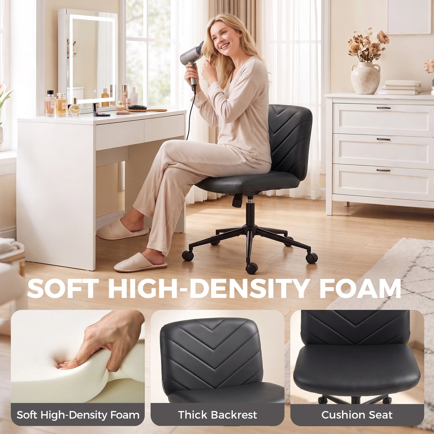 Criss Cross Legged Office Chair Height Adjustable Black