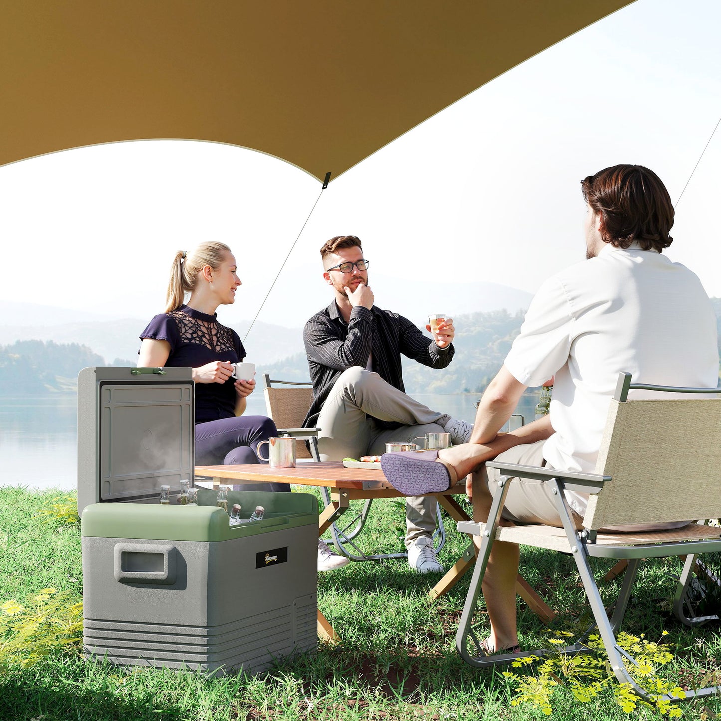 40L Car Refrigerator 12V Portable Freezer for Camping, Light Green