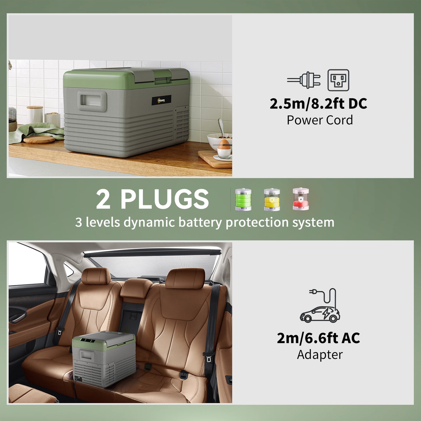 40L Car Refrigerator 12V Portable Freezer for Camping, Light Green