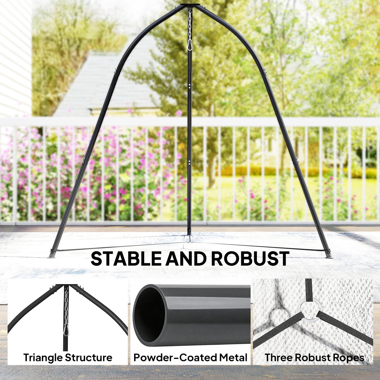 Hammock Stand Adjustable Height, for Patio, Garden, Black