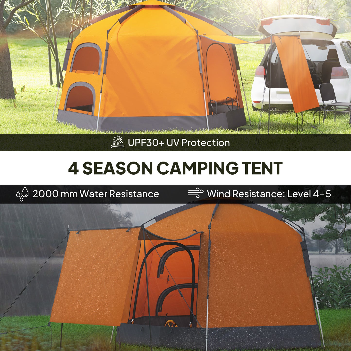 2-4 Person Tent, Instant Pop Up Camping Tent, Orange