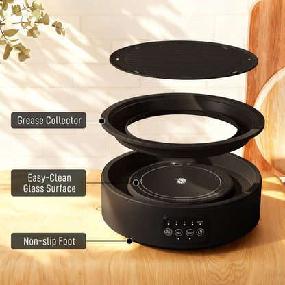 Electric Ceramic Hob with Grill Plate with 4 Heat Levels for All Type