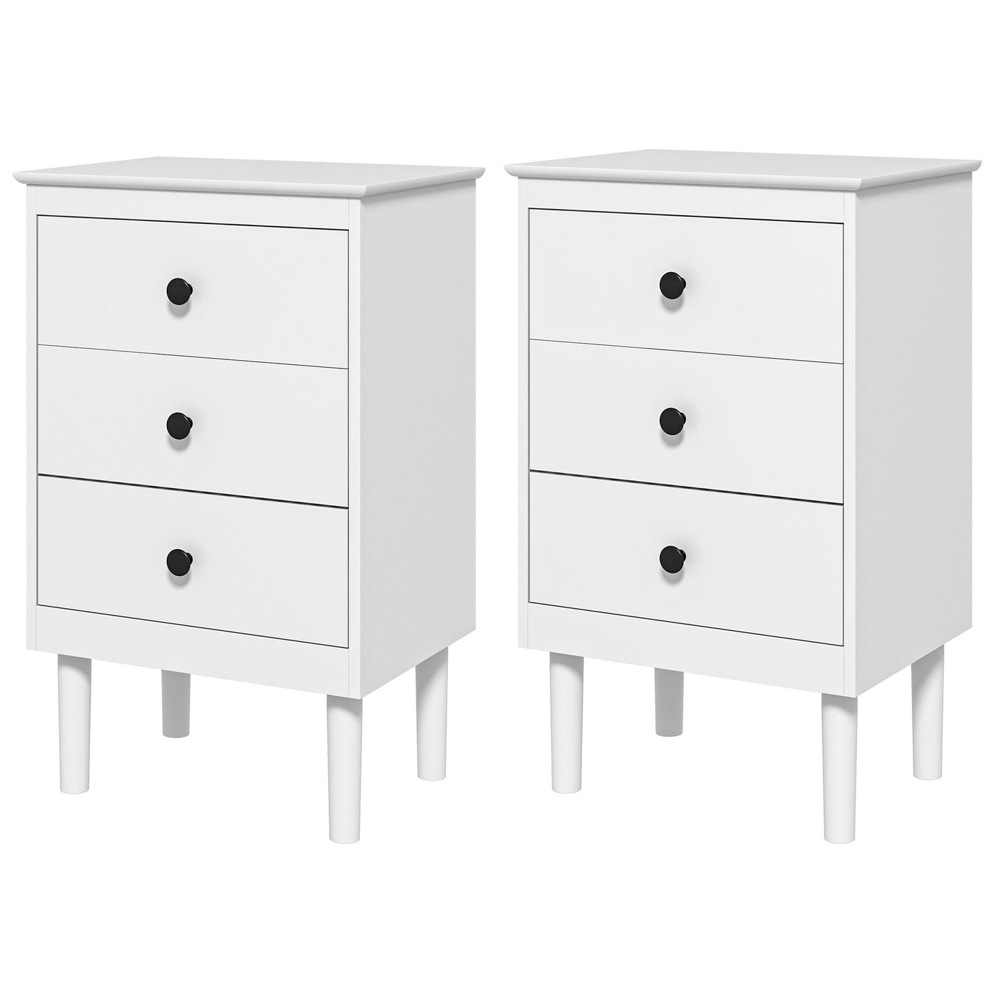 Bedside Table Set of 2, Bedside Cabinet w/ 3 Drawers, Modern Side Table,