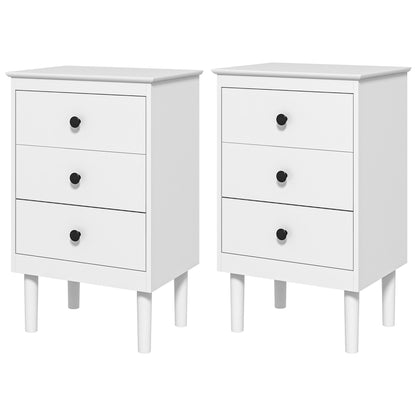 Bedside Table Set of 2, Bedside Cabinet w/ 3 Drawers, Modern Side Table,
