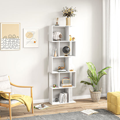 5-tier Display Shelving Storage Bookcase S Shape Bookshelf, White