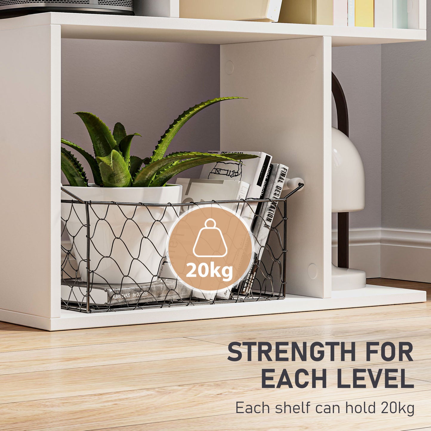 5-tier Display Shelving Storage Bookcase S Shape Bookshelf, White
