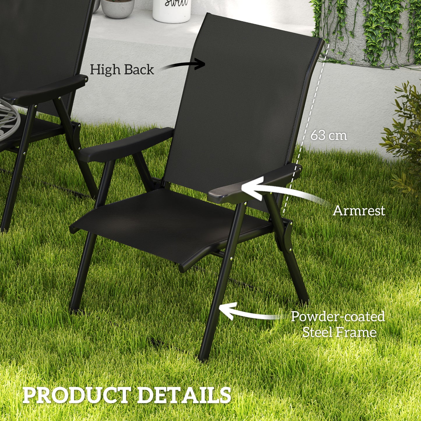 2PCS Folding Chair w/ Breathable Mesh Fabric Seat, Black