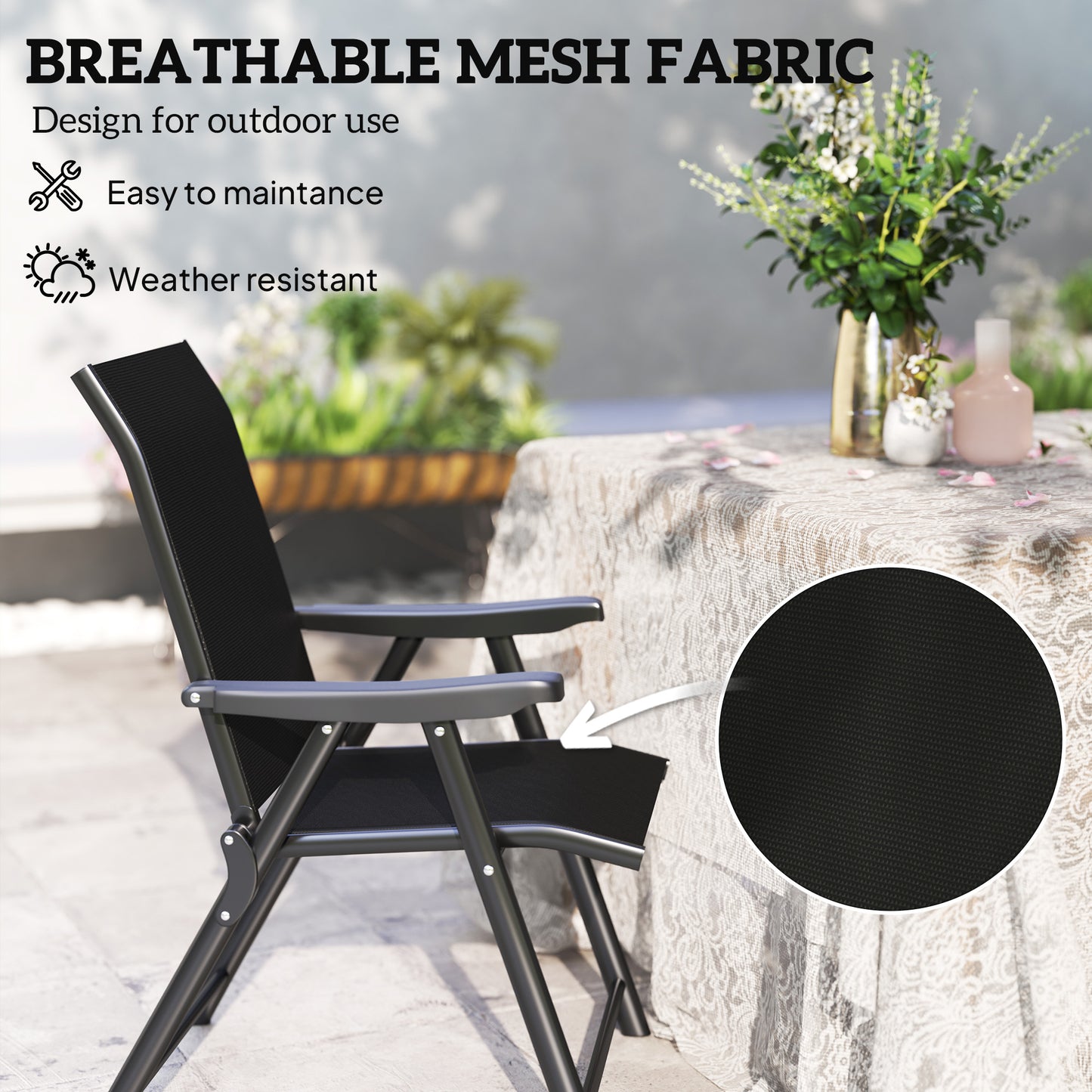 2PCS Folding Chair w/ Breathable Mesh Fabric Seat, Black