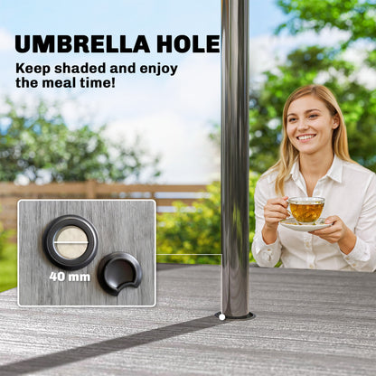 Garden Dining Table, Outdoor Table with Umbrella Hole, Light Grey