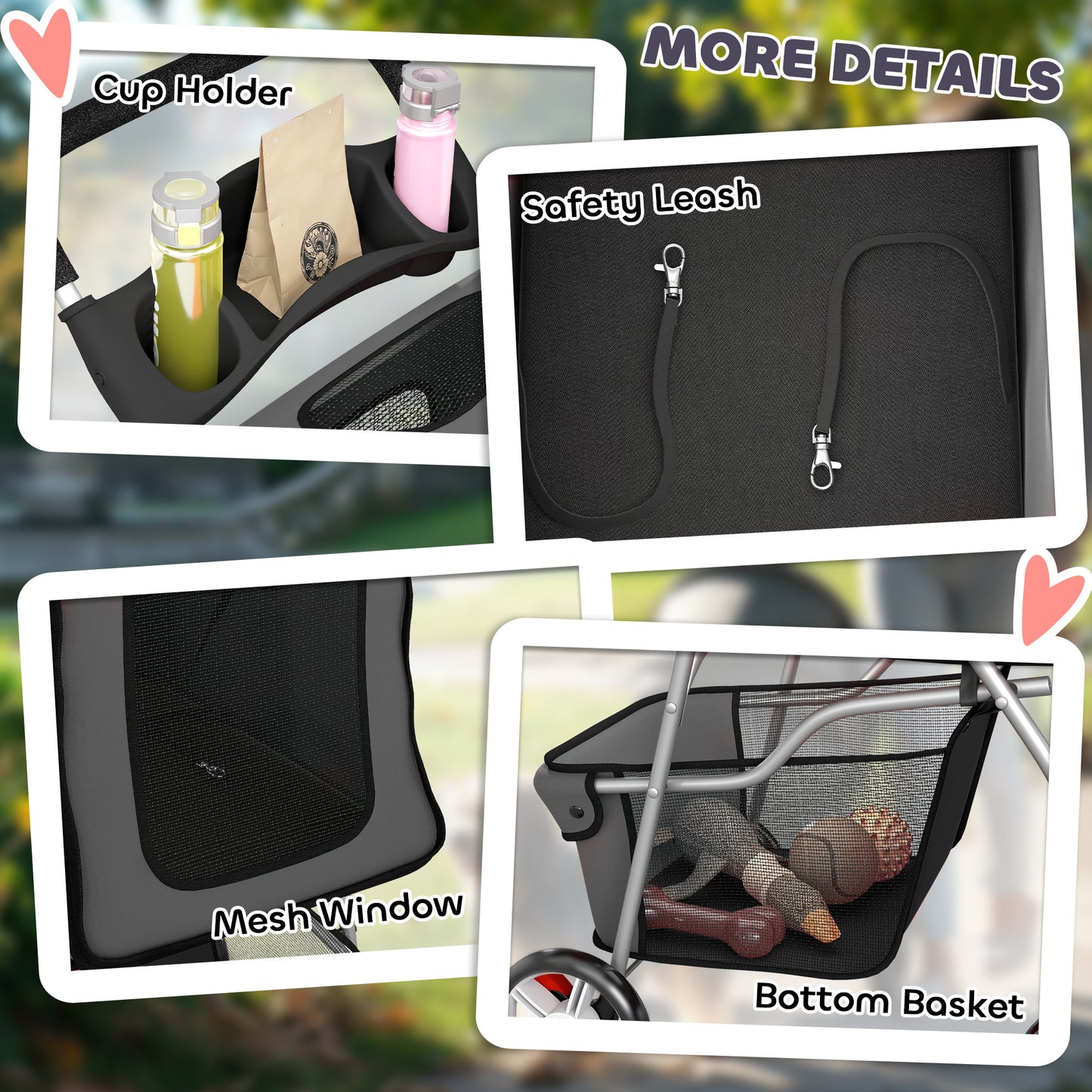 Pet Stroller Carrier Foldable Deluxe Walk Travel Dog, Dark Grey