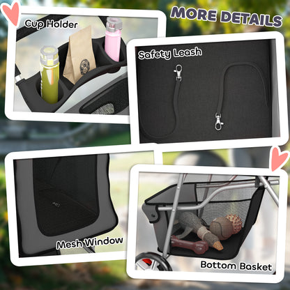 Pet Stroller Carrier Foldable Deluxe Walk Travel Dog, Dark Grey