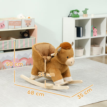 Baby Rocking Horse with Song, Safety Belt, Wood Base for 1-3 Years