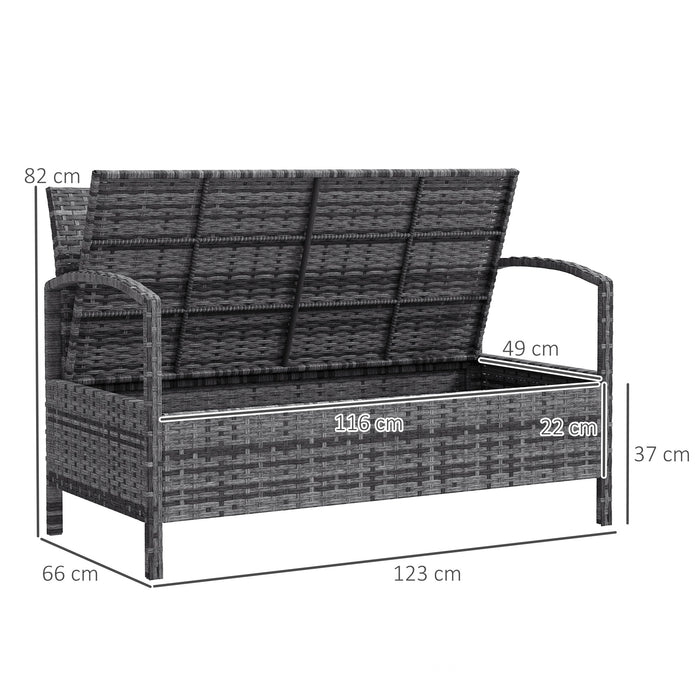 Rattan Garden Bench w/ 125L Storage, Cushioned Outdoor Bench, Grey