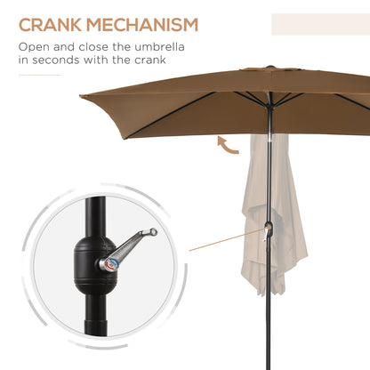 3x2m Patio Parasol Canopy Tilt Crank 6 Ribs Sun Shade Garden Brown