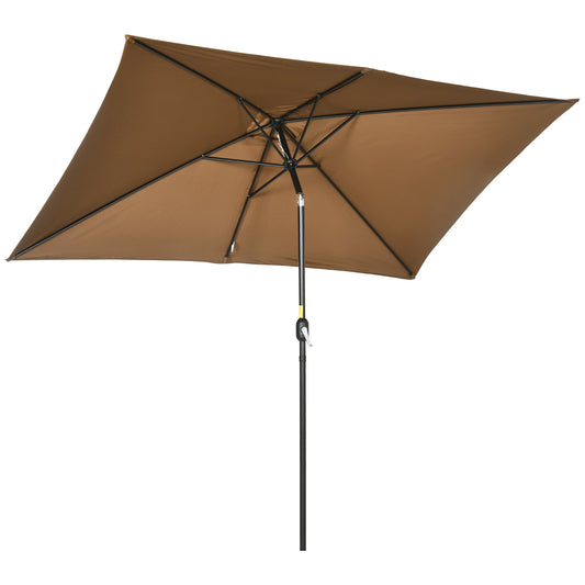 3x2m Patio Parasol Canopy Tilt Crank 6 Ribs Sun Shade Garden Brown
