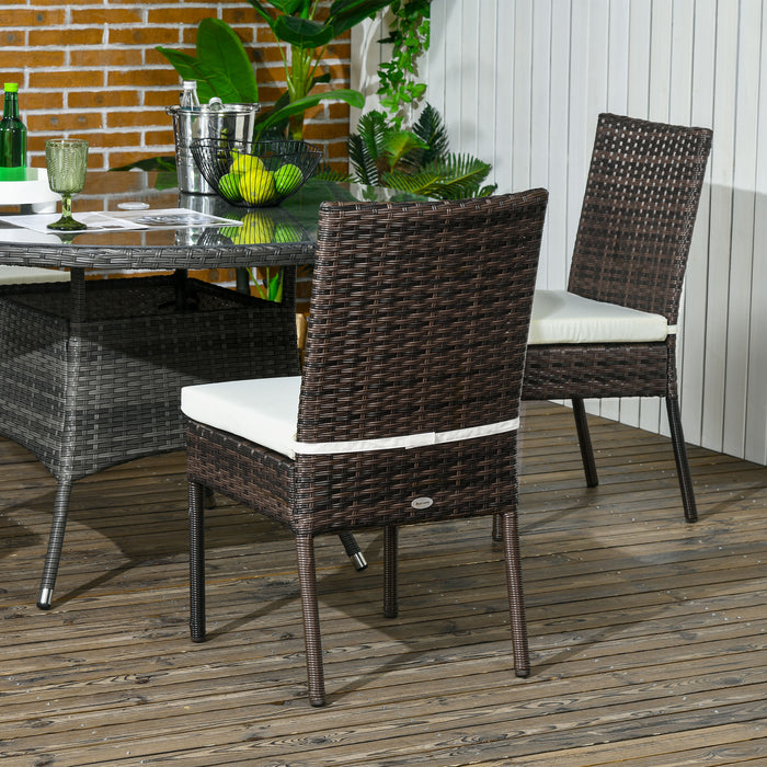 Set of Four Armless Rattan Garden Chairs - Brown